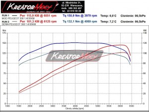 Wykres z hamowni Peugeot 308 1.4 VTI 95 KM